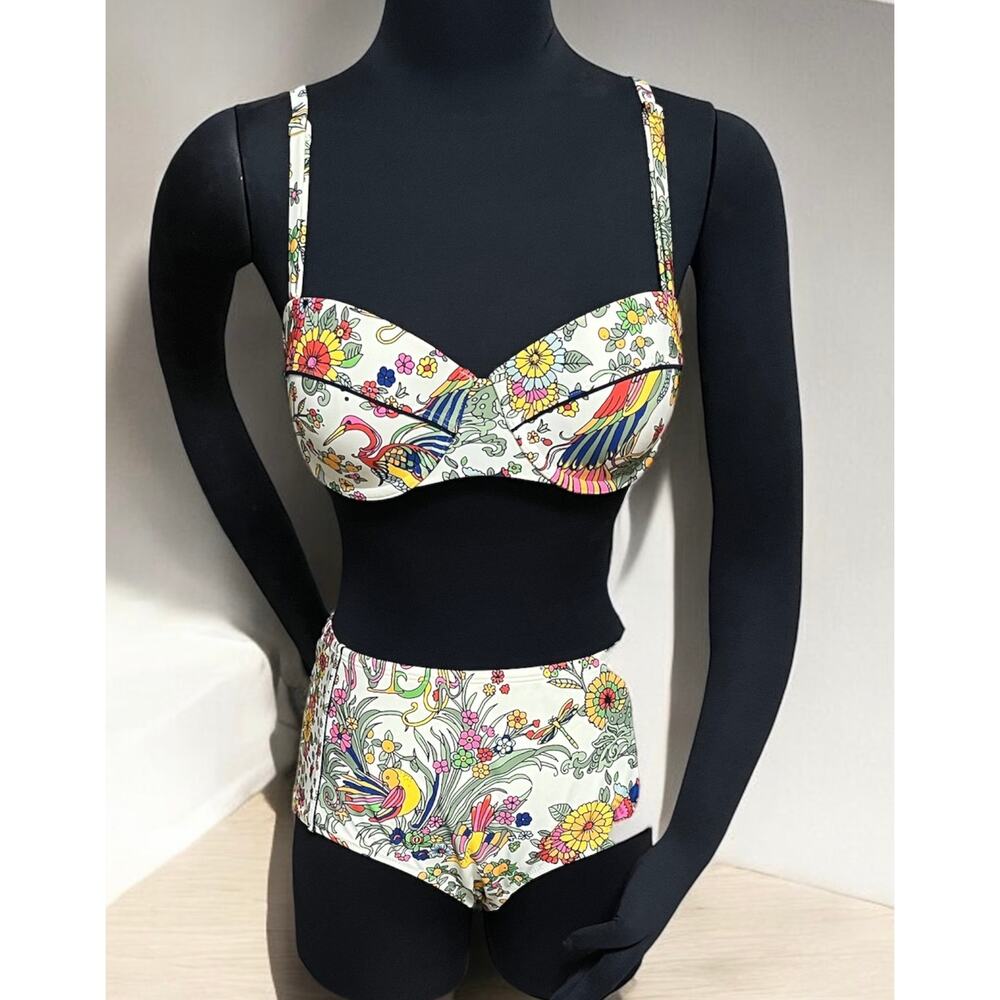 Tory Burch White Floral Print High-Waist Bikini
